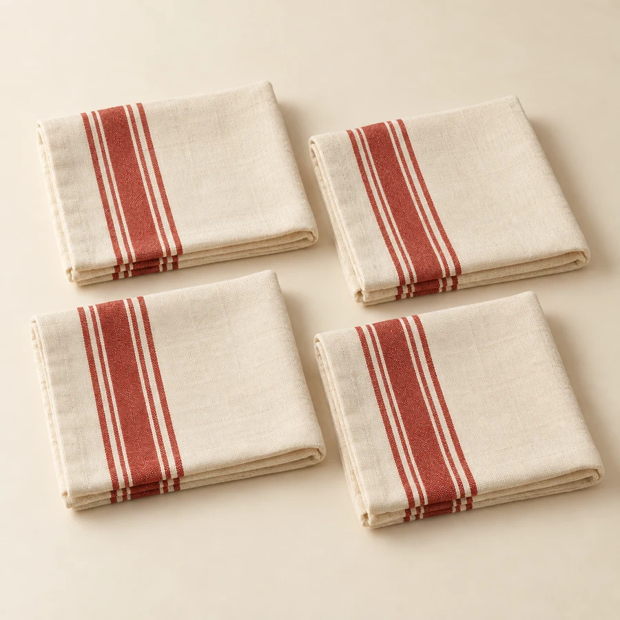 Sunday Cotton Napkin Set — Red Stripe