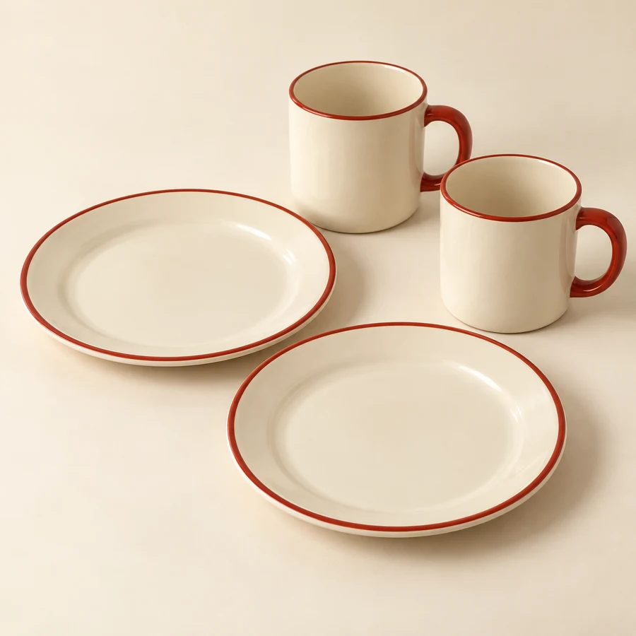 Sunday Breakfast Set — Cream / Red rim