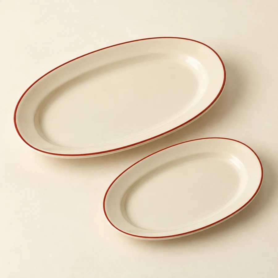 Market Oval Platter Duo — Cream / Red rim