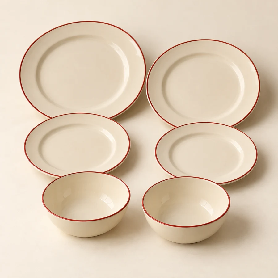 Bistro Table for Two — Cream / Red rim